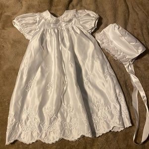 White gown and bonnet set christening baptism dedication